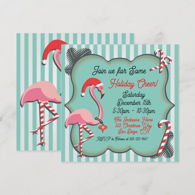Tropical Flamingo-inbjudan till julfest Inbjudningar (Fram/baksida)