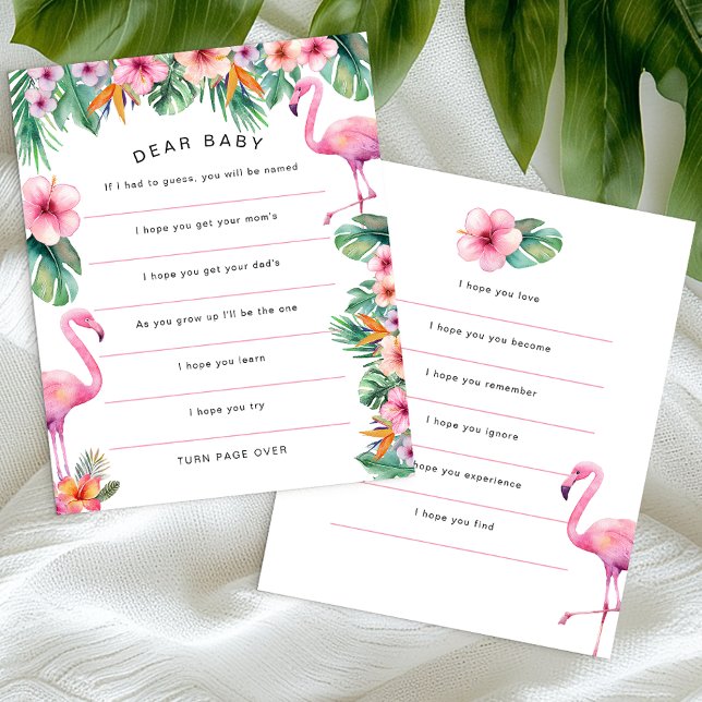 Tropical Flamingo Kära Baby Önskningskort  (Dear Baby - Baby Shower Keepsake)