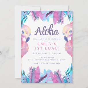 Tropical Flamingo Luau First Birthday-inbjudan Inbjudningar