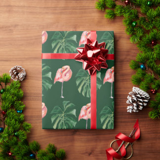 Tropical Flamingo & Monstera Löv Greenery Gift Presentpapper