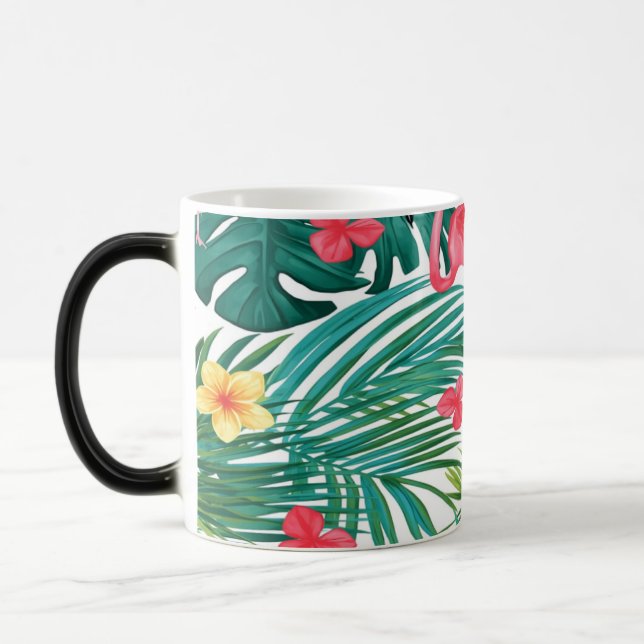 Tropical Flamingo Mug & Pillow - Summer Monstera H Magisk Mugg (Vänster)