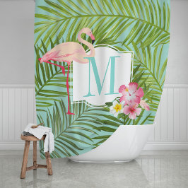 Tropical Flamingo och Hibiscus Flowers Monogram