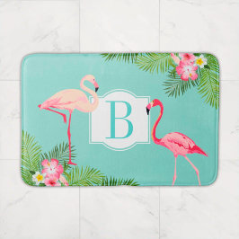 Tropical Flamingo och Hibiscus Flowers Monogram Badrumsmatta