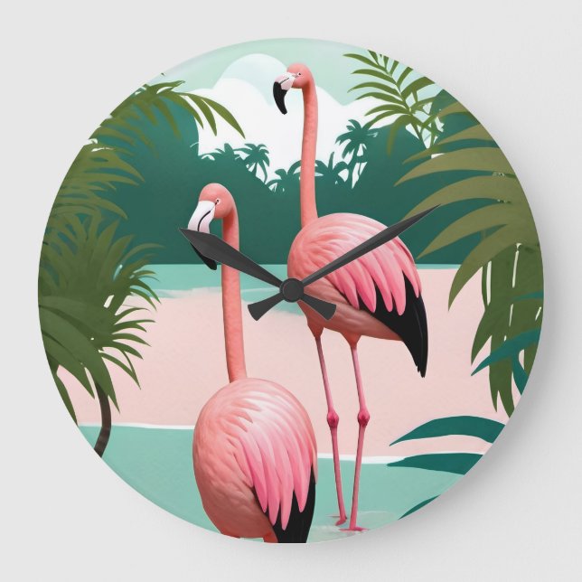 Tropical Flamingo Paradise Stor Klocka (Framsida)