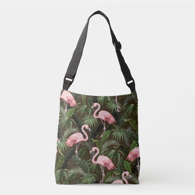 Tropical Flamingo Pattern: Vintage Löv Axelväska (Framsida)