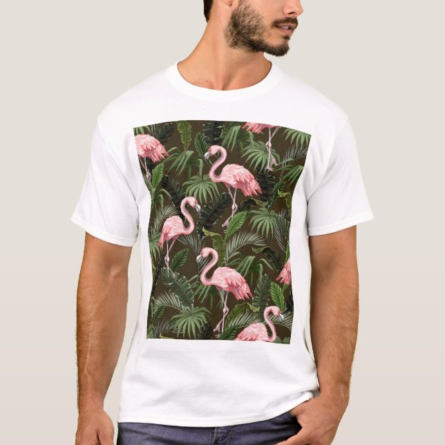 Tropical Flamingo Pattern: Vintage Löv T Shirt (Framsida)
