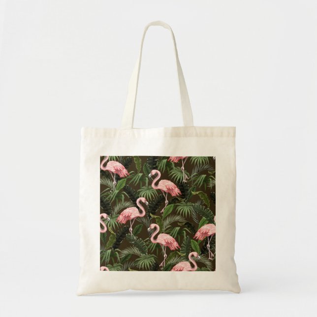 Tropical Flamingo Pattern: Vintage Löv Tygkasse (Framsidan)