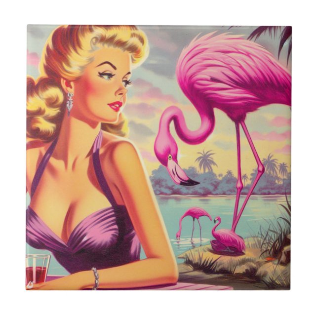 Tropical Flamingo Pin-up Kakelplatta (Framsidan)
