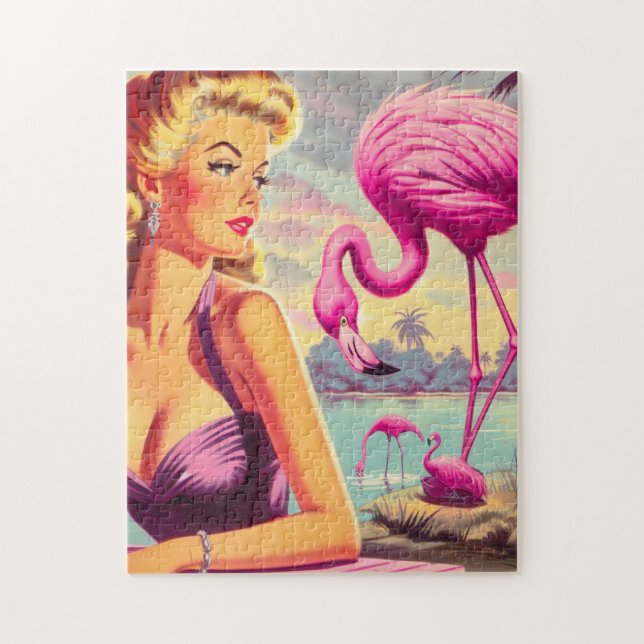 Tropical Flamingo Pin-up Pussel (Vertikal)