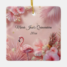 Tropical Flamingo Quinceañera, anpassningsbar Julgransprydnad Keramik