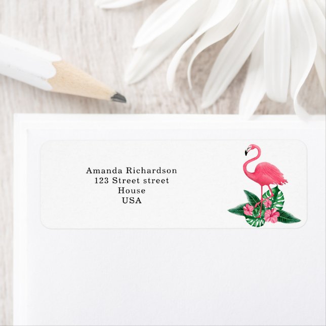 Tropical Flamingo Returadress Etikett (Insitu)