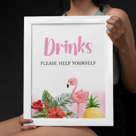 Tropical Flamingo Rosa Drinks Sign Poster