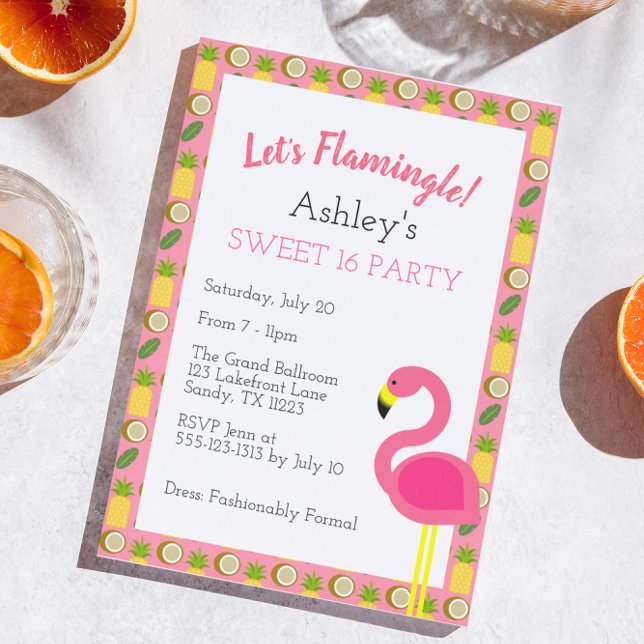 Tropical Flamingo Sweet 16 Birthday Call Inbjudningar (Skapare uppladdad)