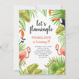 Tropical Flamingo Watercolor 21 Birthday Inbjudningar