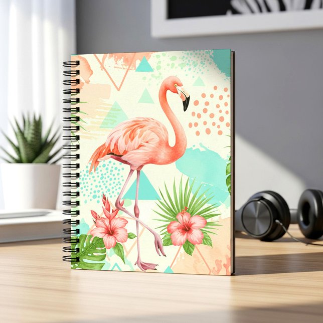 Tropical Flamingo Watercolor & Geometric Pattern Anteckningsbok (Skapare uppladdad)