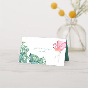 Tropical Flamingo & Watercolor Greenery Bröllop Placeringskort