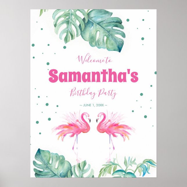 Tropical Flamingo Welcome Party Sign Poster (Framsidan)