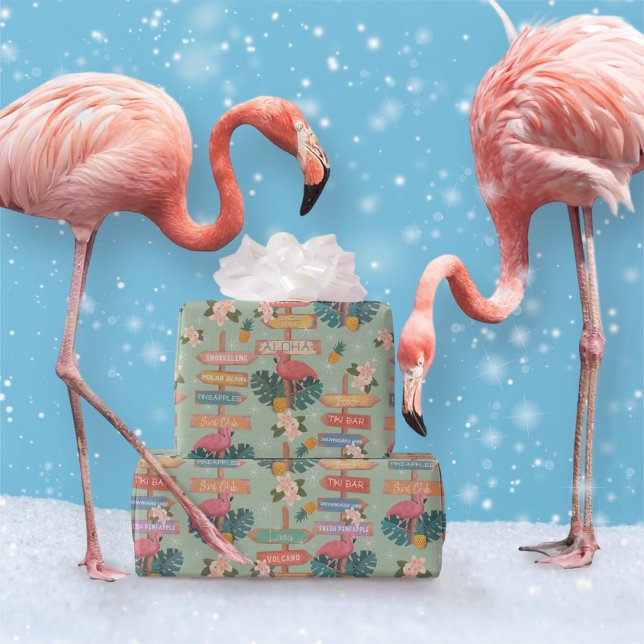 Tropical Flamingo Winter Presentpapper (Skapare uppladdad)