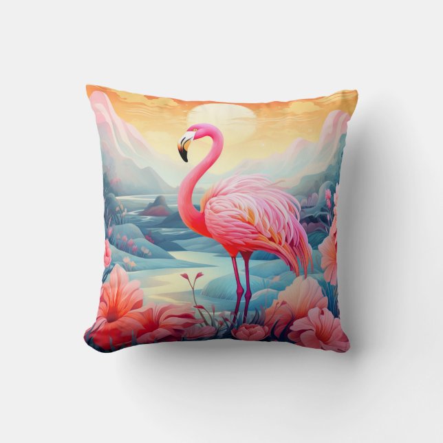 Tropical Flamingo with Flowers-76280 Kudde (Framsida)