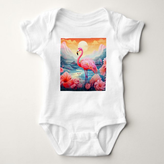 Tropical Flamingo with Flowers-76280 T Shirt (Framsida)