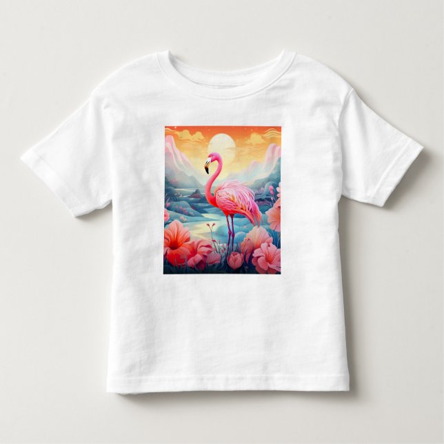 Tropical Flamingo with Flowers T Shirt (Framsida)