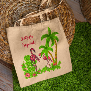 Tropical Flamingos and Flowers Tote Bag Tygkasse