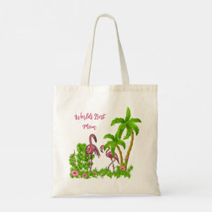 Tropical Flamingos and Flowers Tote Bag Tygkasse