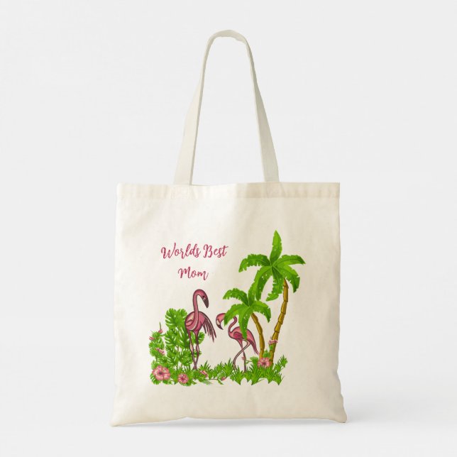 Tropical Flamingos and Flowers Tote Bag Tygkasse (Baksida)