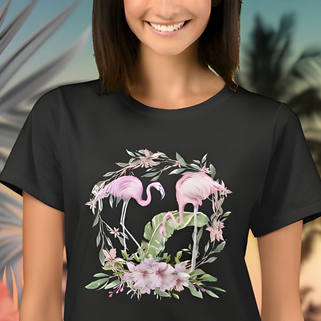 Tropical Flamingos Blommigt Flowers T Shirt (Skapare uppladdad)