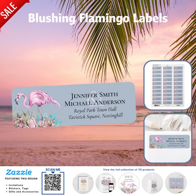 Tropical Flamingos Bröllop Returadress Etikett (Skapare uppladdad)