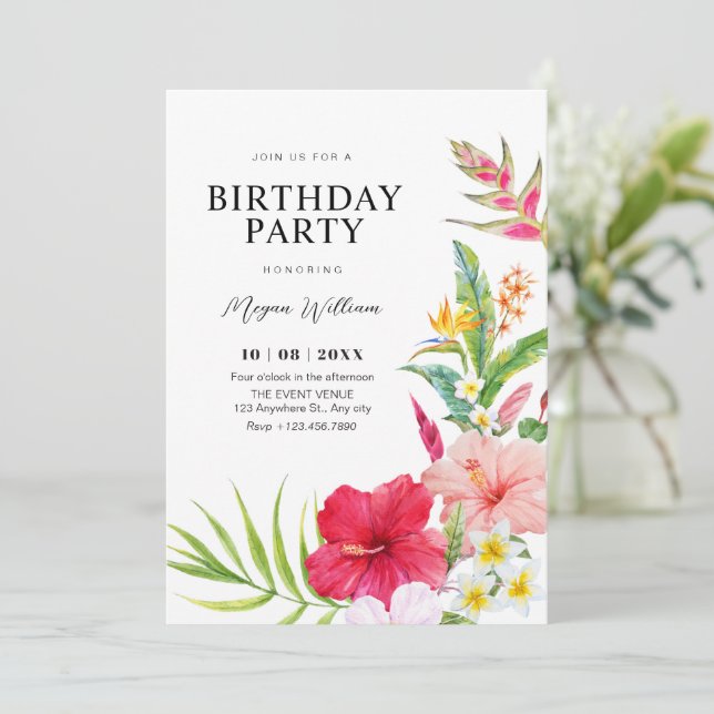 Tropical floral birthday inbjudningar (Stående Fram)