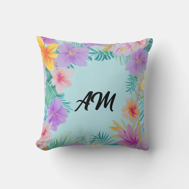 Tropical Floral Border Summer Aesthetic  Kudde (Framsida)