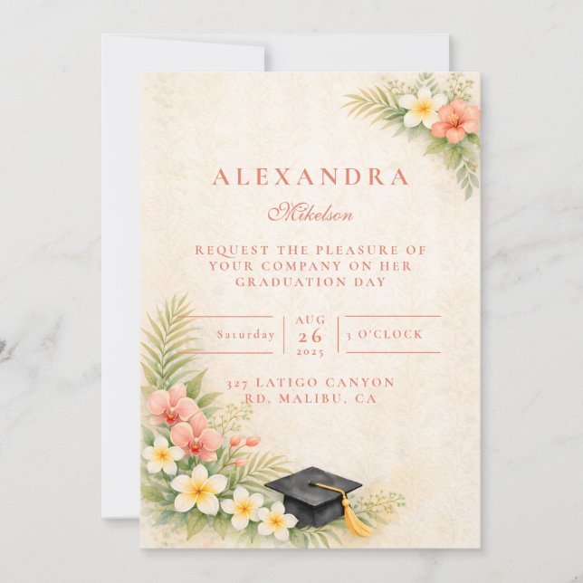 Tropical Floral Botanical Graduation Inbjudningar (Framsida)