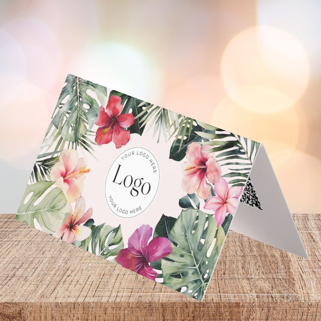 Tropical Floral Botanical Logo QR Code Folded Visitkort (Close up)