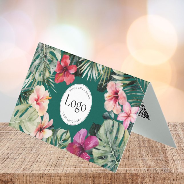 Tropical Floral Botanical Logo QR Code Folded Visitkort (Close up)