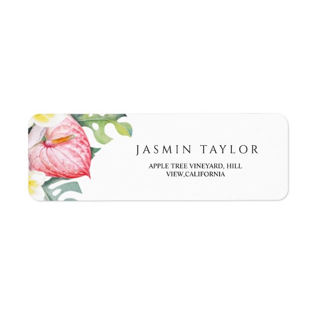 Tropical Floral Botanical Summer Wedding  Returadress Etikett (Framsidan)