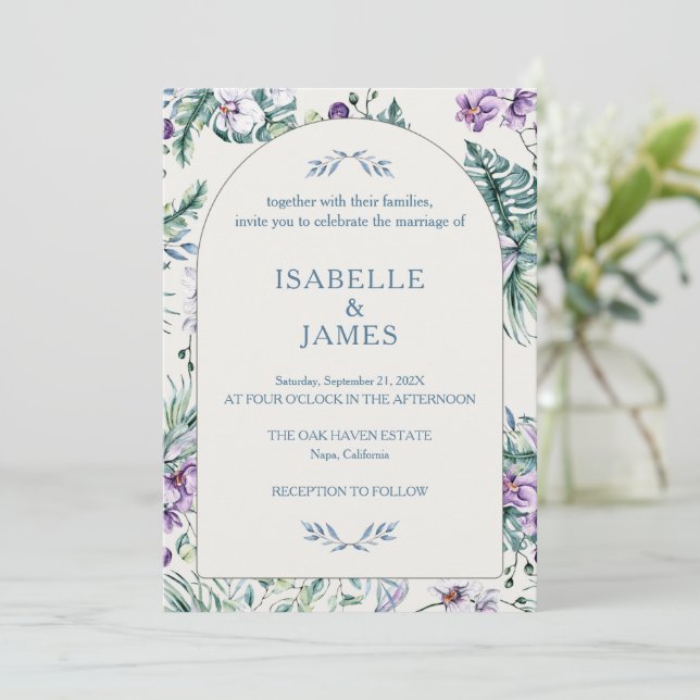 Tropical Floral Botanical Wedding Personalized Inbjudningar (Stående Fram)