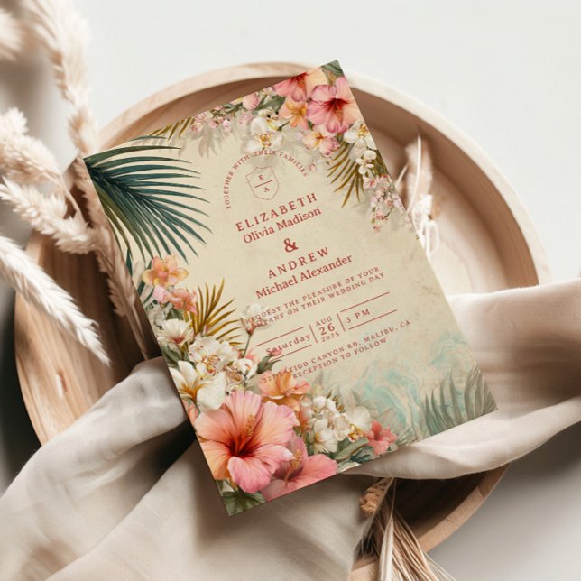 Tropical Floral Destination Wedding Inbjudningar (Skapare uppladdad)