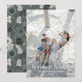 Tropical Floral Green White Warm Wishes Julkort