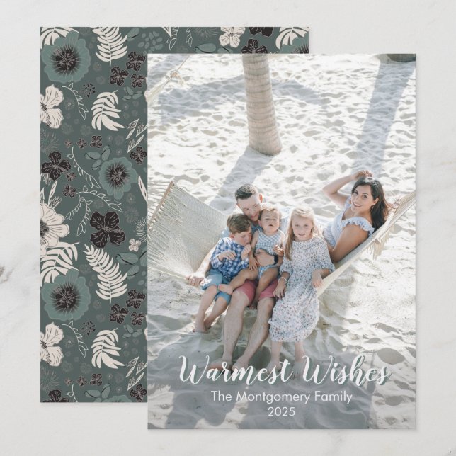 Tropical Floral Green White Warm Wishes  Julkort (Fram/baksida)