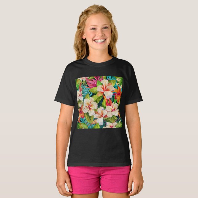 Tropical Floral Oil Painting Style T Shirt (Hel framsida)