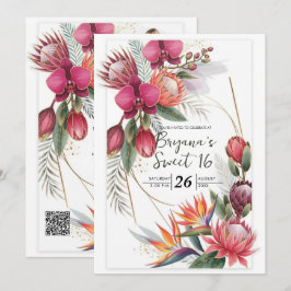 Tropical Floral Paradise Botanical Gold Sweet 16 Inbjudningar