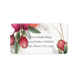 Tropical Floral Paradise Botanical Gold Wedding  Adressetikett