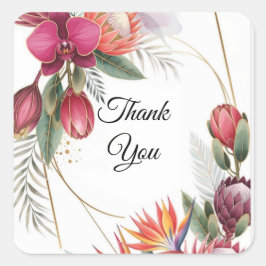Tropical Floral Paradise Botanical Gold Wedding  Fyrkantigt Klistermärke