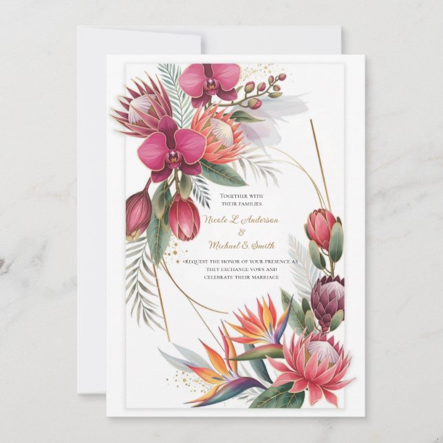 Tropical Floral Paradise Botanical Gold Wedding  Inbjudningar (Framsida)