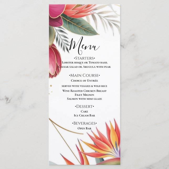 Tropical Floral Paradise Botanical Gold Wedding  Meny (Framsida)