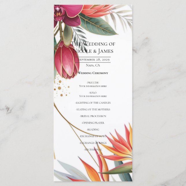 Tropical Floral Paradise Botanical Wedding Program (Framsida)