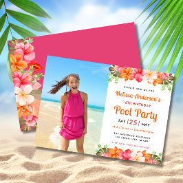 Tropical Floral Swimming Pool Party Birthday Pink Inbjudningar