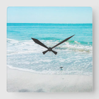 Tropical Florida Beach Sand Ocean Vågar Sandpiper Fyrkantig Klocka