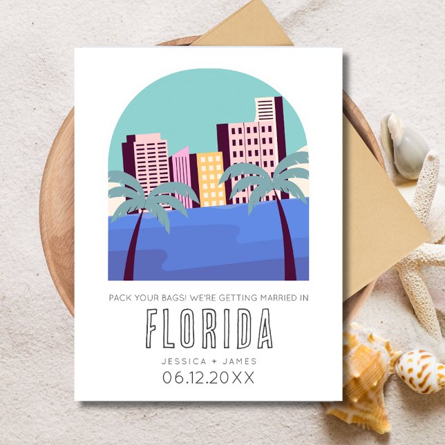 Tropical Florida Destination Wedding Spara datumet Meddelande Vykort (Florida Destination Beach Wedding Save the Date Postcard)
